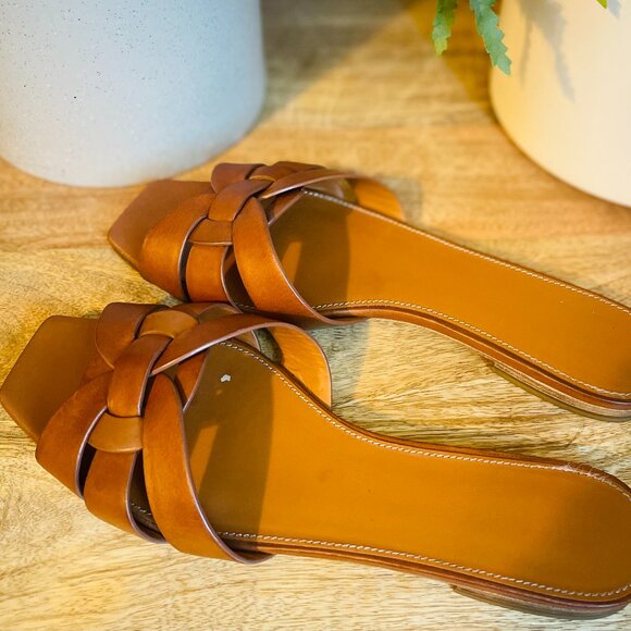 Saint Laurent Tribute Slides Amber Brown 39.5 (US 9.5) Leather - Picture 2 of 5